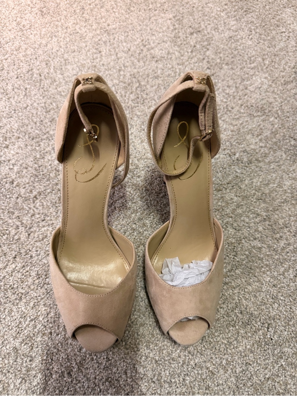 Jessica Simpson
Women's Nude Suede Peep-Toe Ankle Strap Heels